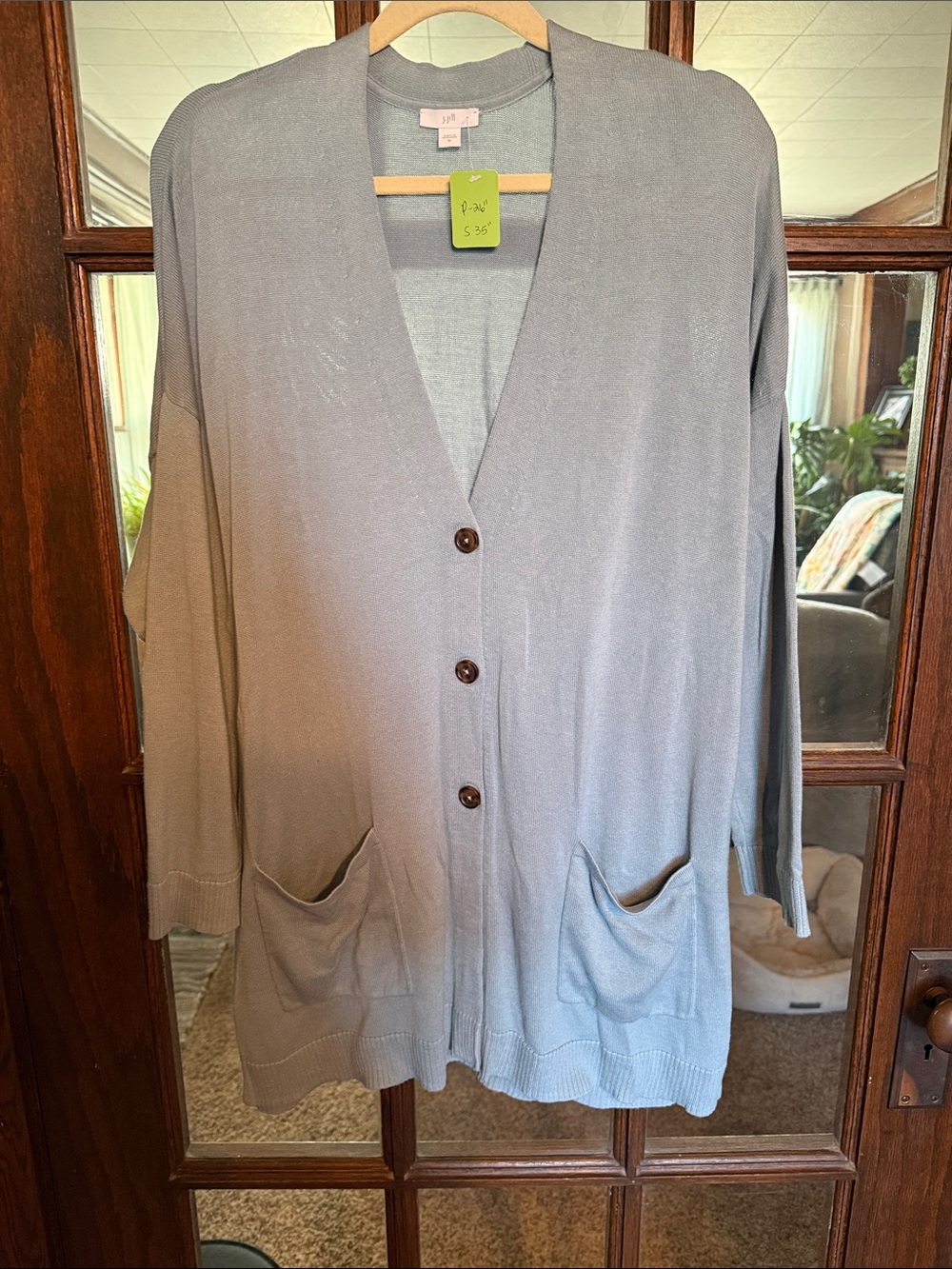 J. Jill Soft blue Open V-Neck Button Cardigan